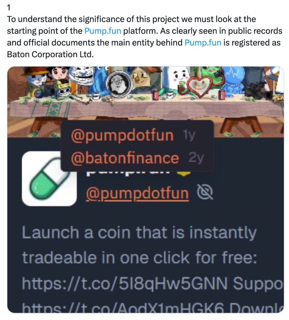Twitter handle history showing batonfinance to pumpdotfun